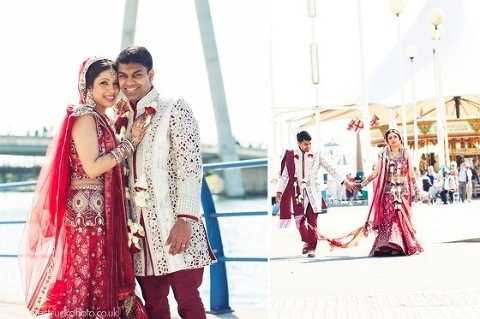 quirky indian wedding portraits, fairground wedding photographs