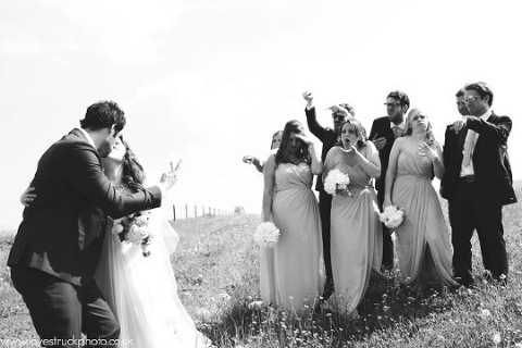 quirky wedding photos, cripps barn wedding, wedding group shots