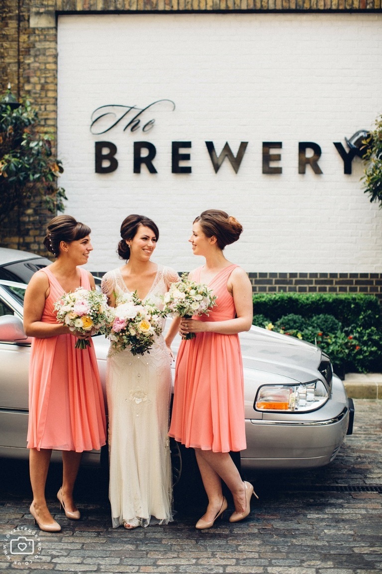 The Brewery London Wedding Photography, rock n roll wedding, quirky wedding in london, bridesmaids in The Brewery London