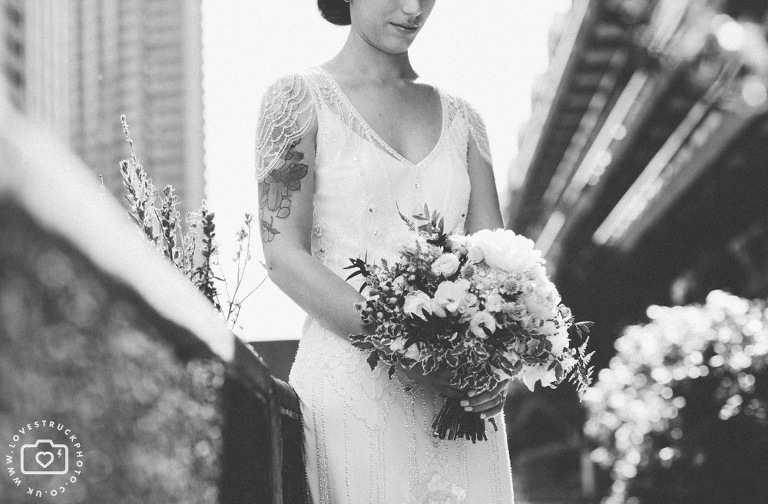 The Brewery Alternative Wedding, quirky wedding montcalm hotel london, alternative wedding couple, tattooed bride photos, wedding photoshoot barbican london