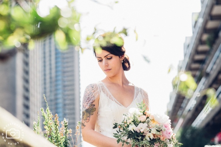 The Brewery Alternative Wedding, quirky wedding montcalm hotel london, alternative wedding couple, tattooed bride photos, wedding photoshoot barbican london